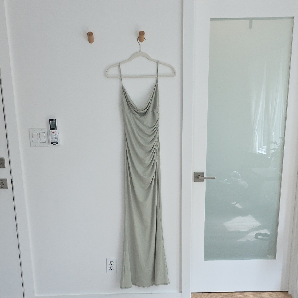 Elegant Draped Maxi Dress in Light Gray